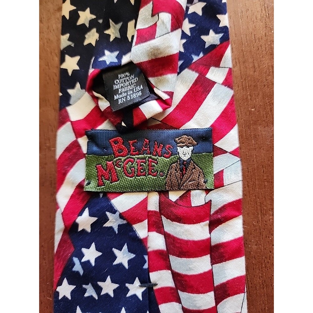 Beans Mcgee Mens Neck Tie All Graphic American Flag 100% Cotton Red White Blue